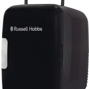 Russell Hobbs Mini Cooler RH4CLR1001B 4L/6 Can Portable Mini Cooler & Warmer for Drinks. Cosmetics/Makeup/Skincare. AC/DC Power. Retro Style. Black. For Bedroom. Home. Caravan. Car